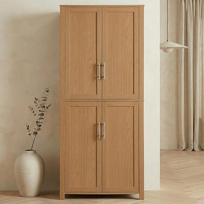 Casaphoria Kitchen Pantry Cabinet, 67" Tall Freestanding Kitchen Cabinet with 4 Adjustable Shelves, 28" W Storage Cabinet for Kitchen Pantry Organization (Natural Oak, Single)