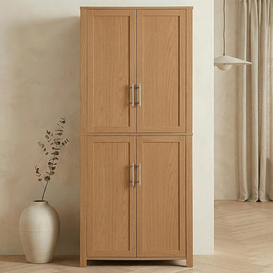 Casaphoria Kitchen Pantry Cabinet, 67" Tall Freestanding Kitchen Cabinet with 4 Adjustable Shelves, 28" W Storage Cabinet for Kitchen Pantry Organization (Natural Oak, Single)