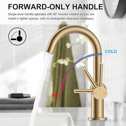 KENES Champagne Bronze Bathroom Faucet 1 Hole, Single Handle Gold Bathroom Sink Faucet for Vanity, Bar Sink Faucet with Drain Assembly & Deck Plate, Farmhouse RV Camper Outdoor Faucet, KE-9005B-CB