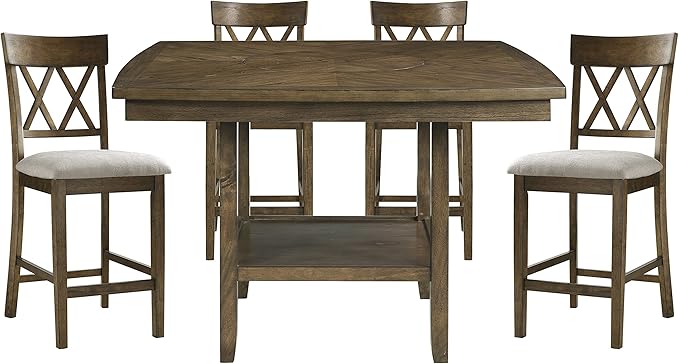 Lexicon Attis 5-Piece Counter Height Dining Set (Cross Back), Light Oak