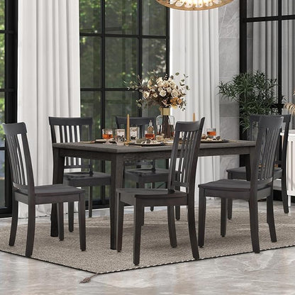 COLAMY Wooden Dining Chairs Set of 6, Spindle High Back Windsor Kitchen Side Chair, Farmhouse Dining Chairs for Kitchen and Dining Room, Dark Brown