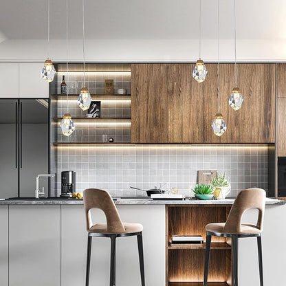 3 Lights Crystal Pendant Light Modern Cluster Chandelier - Dimmable LED Pendant Light Fixture with Brass Teardrop Design - Stylish Lighting for Kitchen Island, Dining Room, Hallway, Bathroom