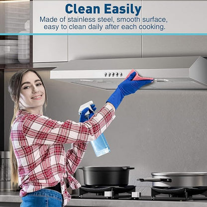 SNDOAS Under Cabinet Range Hood,30 inch Ductless Range Hood Alterable to Ducted,Stainless Steel Kitchen Exhaust Hood with 700CFM, 3-Speed Fan,Stove Vent and Oven Hood with Button Control