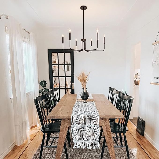 6-Light Farmhouse Chandelier for Dining Room Lighting Fixtures Hanging, Oil Rubbed Bronze Candle Chandelier Rustic Industrial Modern Chandelier for Living Room, Bedroom, Foyer, Kitchen
