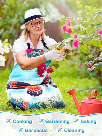 Bencailor 6 Pcs Spring Kitchen Aprons with Pockets Flower Rooster Bee Butterfly Sunflower Summer Aprons Bulk for Women(Dark Color,Butterfly)