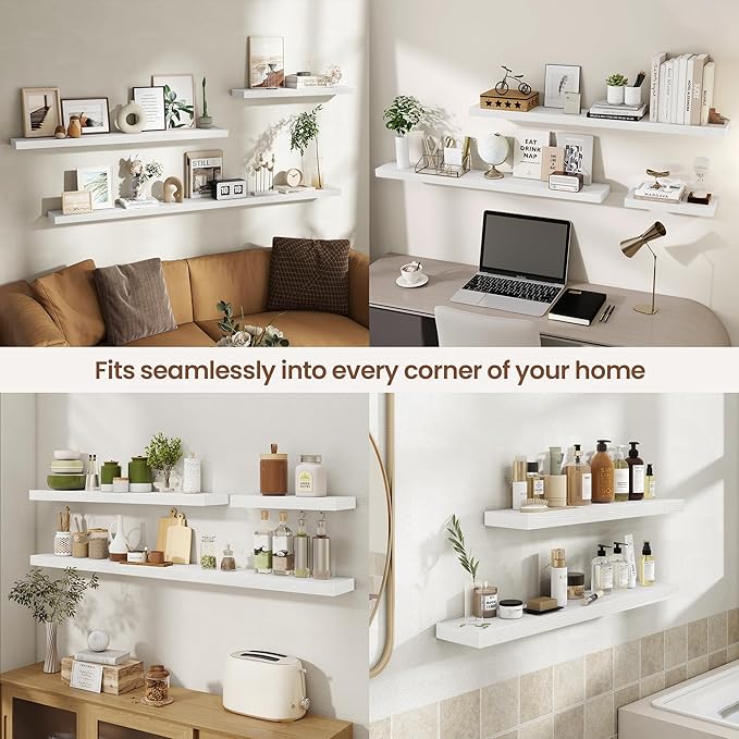 Acovy 48 Inch Floating Shelves for Wall 1 Pack, 48" Wall Shelves for Books, Storage, Decor, Wall Mounted Floating Shelf with Invisible Brackets for Kitchen, Living Room, White