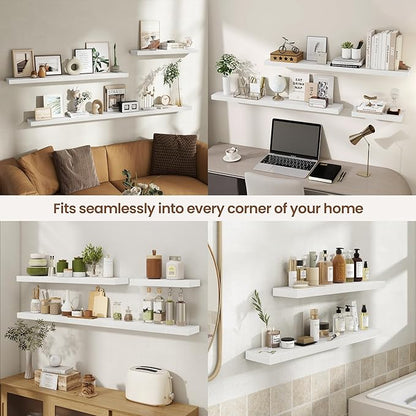 Acovy 72 Inch Floating Shelves for Wall 2 Pack, 72" Wall Shelves for Books, Storage, Decor, Wall Mounted Floating Shelf with Invisible Brackets for Kitchen, Living Room, White