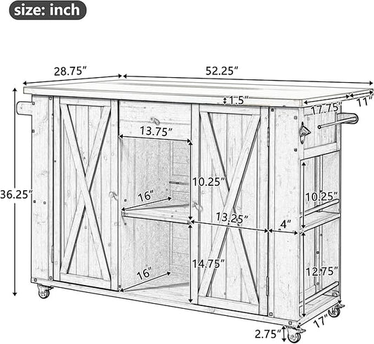 Flieks Outdoor Kitchen Island Fir Wood Kitchen Island with Stainless Steel Top, Ample Storage Space, Towel and Spice Racks and a Bottle Opener for Outdoor, Black