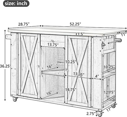 Flieks Outdoor Kitchen Island Fir Wood Kitchen Island with Stainless Steel Top, Ample Storage Space, Towel and Spice Racks and a Bottle Opener for Outdoor, Natural