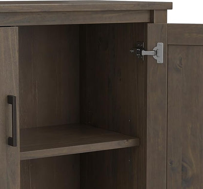 SIMPLIHOME Ela Storage Cabinet - 32 inch Wide Solid Wood 2-Shelf Low Storage Cabinet in Smoky Brown, Transitional Accent Cabinet for Entryway or Living Room with Shaker Style Doors and Shelves