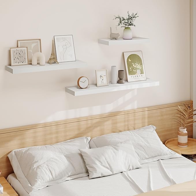 Vivelove White Floating Shelves 48 Inches Long, Wall Display Shelves with Invisible Brackets, for Bathroom Living Room Kitchen Bedroom Office Farmhouse Home Decor, 48x9.3X 1.5 - Set of 2, White