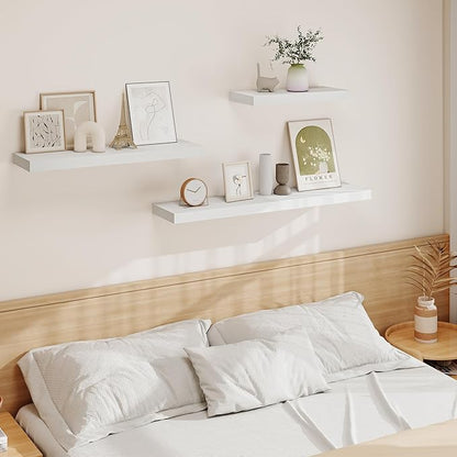 Vivelove White Floating Shelves 48 Inches Long, Wall Display Shelves with Invisible Brackets, for Bathroom Living Room Kitchen Bedroom Office Farmhouse Home Decor, 48x9.3X 1.5 - Set of 1, White
