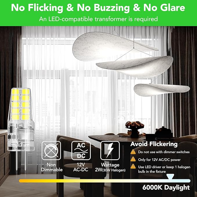 BUBO 40 Pack G4 LED Bulb 2W Equivalent 30W 6000K Daylight 250 Lumens 360°Beam Angle, T3 Halogen Bulb Replacement Landscape Bulbs, AC/DC 12V Led Lights G4 Bi-Pin Base for Outdoor Landscape Lighting