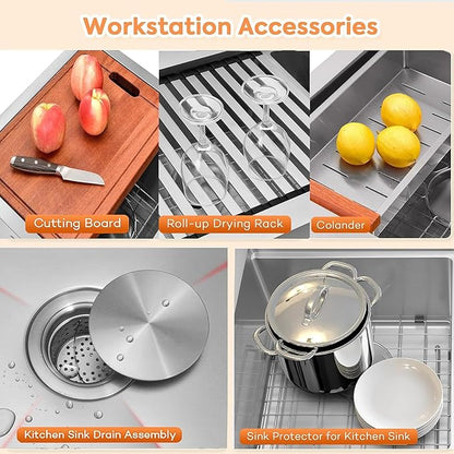 30 Inch Undermount Kitchen Sink Double Bowl, 16 Gauge T-304 Stainless Steel Workstation Sinks with Accessories, 30"x 18" x 10" Large and Deep Double Modern Sink; 50/50 Double Basin Features