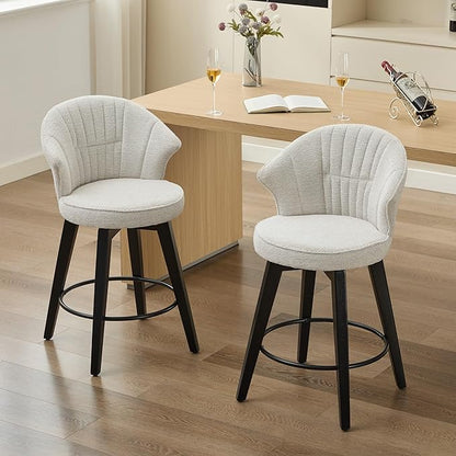 Wing Back Swivel Bar Stools Set of 2-25" Counter Height Adjustable Stools Chenille Upholstery, Leveling Feet for Kitchen Island, Home Pub or Dining Room,for Living Room