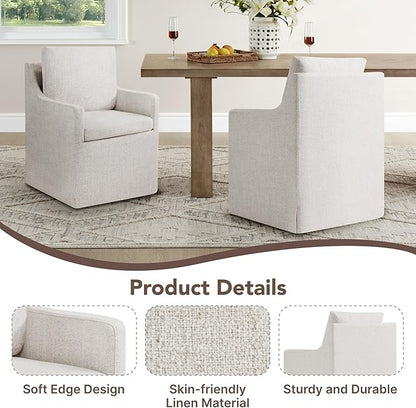 KISLOT Upholstered Dining Chairs Set of 1, Modern Dining Room Chairs with Casters & Washable Cover, Rolling Accent Chair with Hidden Storage for Kitchen, Farmhouse, Living Room, Linen Fabric, 1 Box