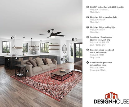 Design House 588517 Gracelyn Modern Indoor Dimmable Semi-Flush Ceiling Light with Clear Seedy Glass Globe Shade for Kitchen Hallway Bedroom, Matte Black