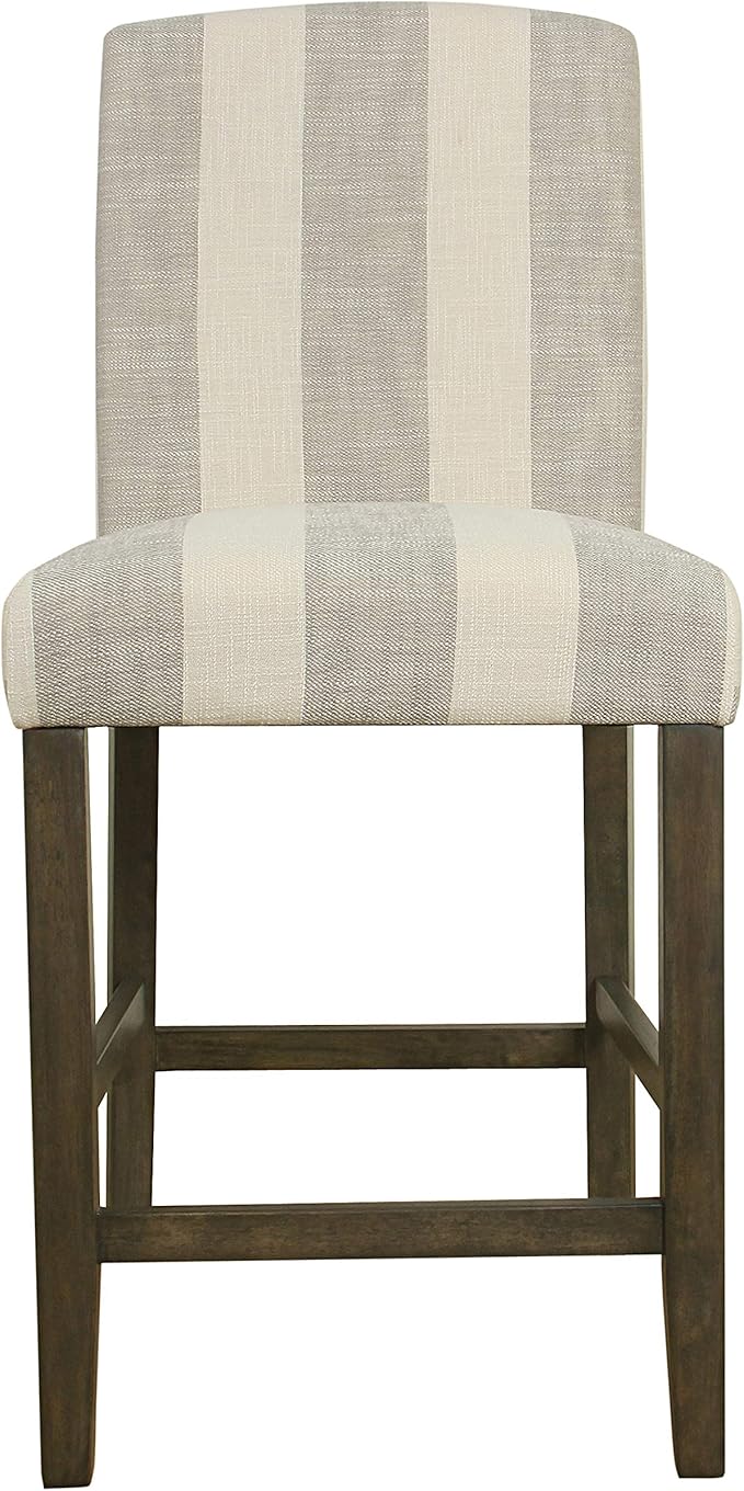 HomePop Parsons Classic Upholstered High Back Curved Top Barstool, 24-inch, Grey Stripe