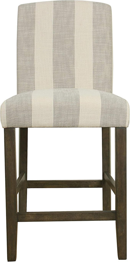 HomePop Parsons Classic Upholstered High Back Curved Top Barstool, 24-inch, Grey Stripe