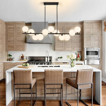 Linear Chandeliers for Dining Room,11 Light Globe Sputnik Chandelier with Milk White Glass 51inch Black Dining Room Light Fixture, Large Modern Chandelier for Kitchen Island