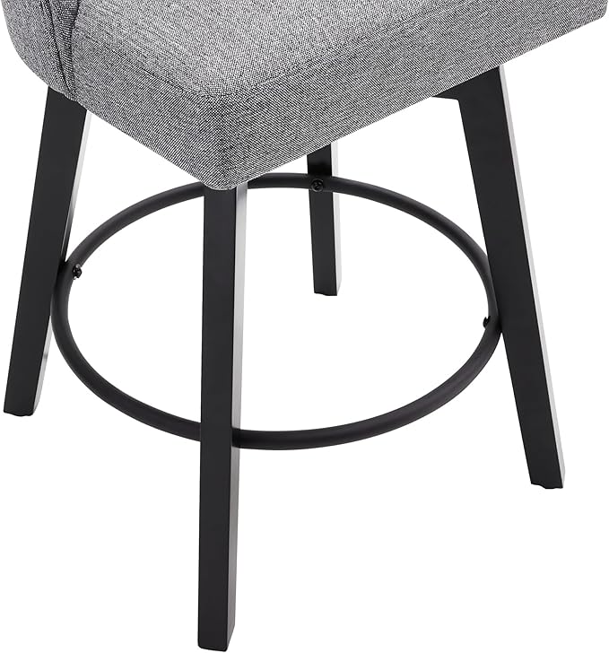 KISLOT Swivel Counter Height Bar Stools Set of 4, 26" Upholstered Fabric Barstools with Back, Thick Seat and Square Solid Wood Legs for Kitchen Island Home Bar, Grey