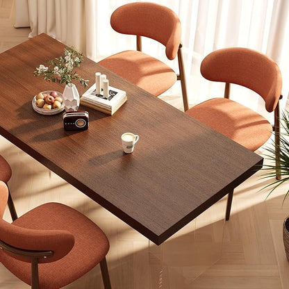 Kitchen Dining Chairs Set of 4 Modern Soft Linen Farmhouse Dining Room Chair with Metal Legs, Orange/Walnut