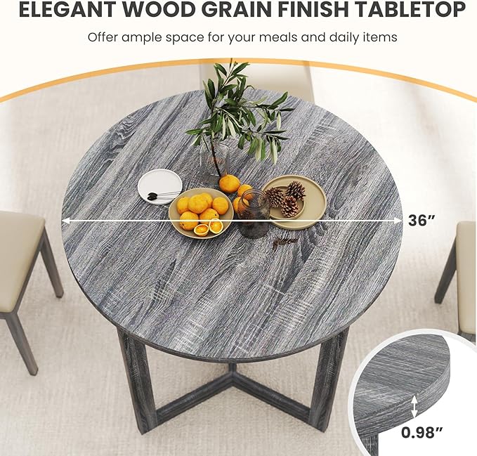 Giantex 36" Round Dining Table for 4, Kitchen Table with Wing-Shaped Base, Wood Grain Tabletop, 220Lbs Capacity, Coffee Tables for Dinette, Dinner, Dining Room, Living Room, Restaurant (Grey)