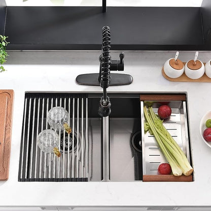 32 Inch Black Undermount Kitchen Sink Double Bowl - 32x19 Undermount Workstation Sink 16 Gauge Black Stainless Steel 10 Inch Deep Double Bowl Kitchen Sinks