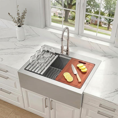 30 Inch Farmhouse Sink, 16 Gauge 304 Stainless Steel Farm Sinks, Drop In Topmount Single Bowl Workstation Sink with all Accessories, 30" x 22" x 10" Large and Deep Kitchen Sink