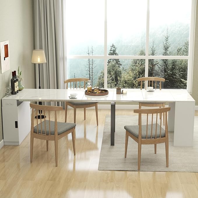 Dining Table for 6-8 People, 118.11" Multifunctional Extendable Kitchen Table for Home Dining Room, Modern Dining Table Large Long Dining Room Table for Big Family Restaurant Furniture, White