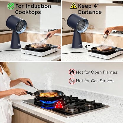 AIRTHEREAL Portable Range Hood with Rechargeable Battery, 3-Speed Suction Desktop Exhaust Fan, Tabletop Smoke Extractor for Indoor BBQ, Hibachi, RV, Apartment, and Dorm, RH180B Blue