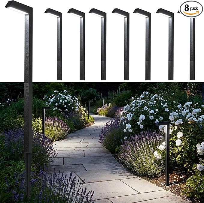 Low Voltage Pathway Lights, 4.5W LED Landscape Lighting, 4000K, 9-15V AC/DC, IP65 Waterproof, Aluminum, Black, 8 Pack