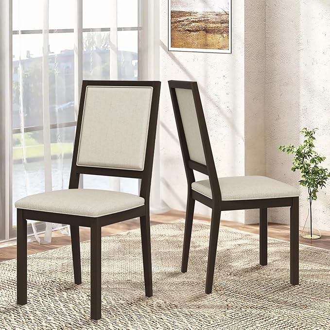 COLAMY Upholstered Kitchen Dining Chairs Set of 2, Wood Dining Chairs with Back, 19 Inch Fabric Farmhouse Dining Room Side Chairs with Wooden Legs for Kitchen Dining Living Room Courtyard, Brown