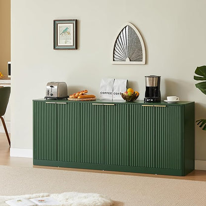 Ball & Cast 67" Fluted Buffet Cabinet Sideboard with Storage, Large Accent Cabinet with 6 Doors,Wood Mid Century Modern Sideboard for Living Room and Kitchen (67" W*27.7" H*15.7" D),Green