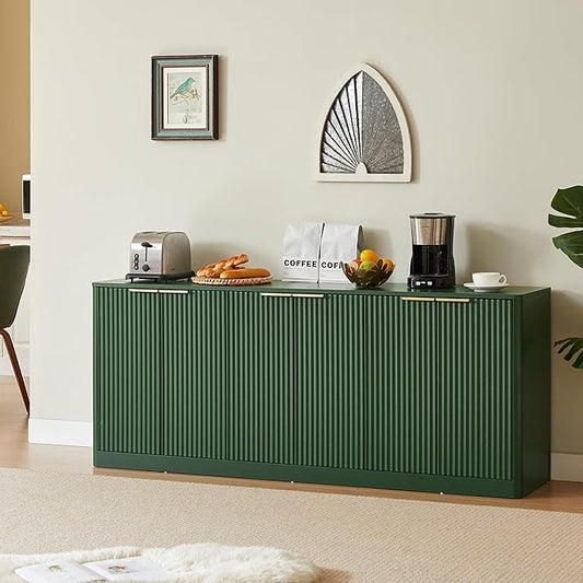 Ball & Cast 67" Fluted Buffet Cabinet Sideboard with Storage, Large Accent Cabinet with 6 Doors,Wood Mid Century Modern Sideboard for Living Room and Kitchen (67" W*27.7" H*15.7" D),Green