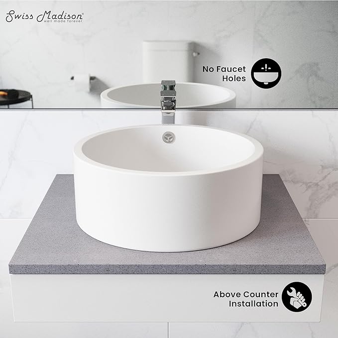 Swiss Madison Plaisir Ceramic Porcelain Round Vessel Vanity Art Basin Bathroom Sink …