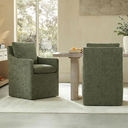 KISLOT Upholstered Dining Chairs with Casters, No Assembly Modern Accent Armchair with Rollers for Dining Room, Bedroom, Living Room, Reading Room, Already Assembled, Green, 2 Box