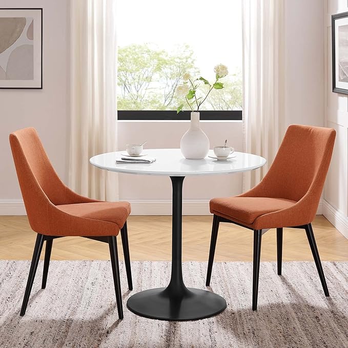 Modway Lippa 36" Round Wood Dining Table, White Top, Black Base