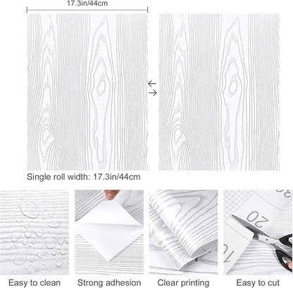 Yun-aeon White and Silver Wood Contact Paper 17.3"x120" Rustic Wooden Peel and Stick Wallpaper Removable Self-Adhesive Wallpaper Wood Grain Contact Paper for Countertops Cabinets