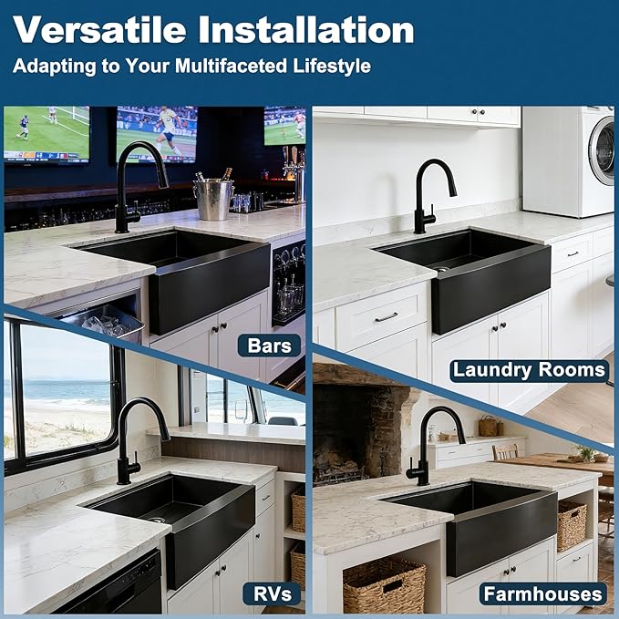 Doirteal 30" Farmhouse Sink, 16 Gauge Nano Black Stainless Steel Apron Front Kitchen Sink, 30x22x10 Undermount Workstation Single Bowl with Cutting Board, Colander & Grid, Scratch-Resistant