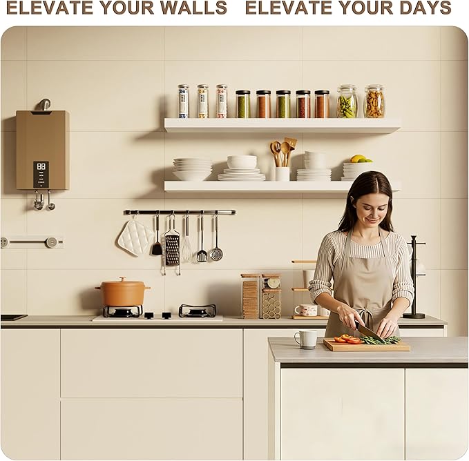 Floating Shelves for Wall, 36x12 Inch Solid Wood Wall Shelves, Extra Long Heavy Duty Wall Mount Shelf for Kitchen & Living Room, Large White Floating Shelves, Set of 2