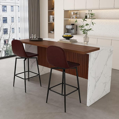 63" Modern Kitchen Island with Marble-Look Surface with 2/4 Bar Stools, Island Table with LED Lights, for Kitchen,Dining Room, Bar, Office, Living Room (White+4Dark Brown)