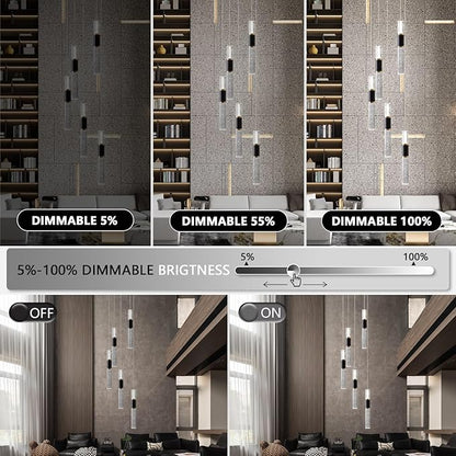 5-Light Modern Pendant Lights Kitchen Island Lighting Fixture,Dimmable Mordern LED Pendant Light with Remote,Black Gold Modern Led Chandelier for Dining Room