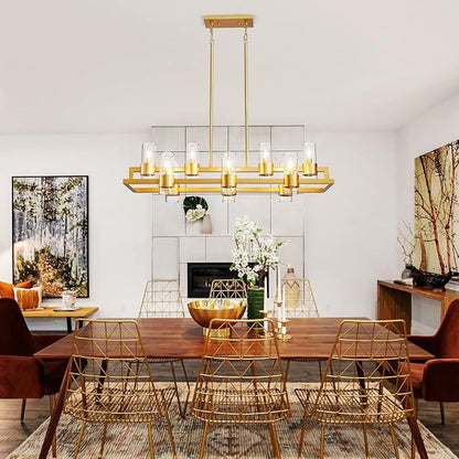 WUZUPS Island Rectangle Chandelier 10-Light with Clear Glass Industrial Modern Farmhouse Linear Light Fixture for Dining Room Kithen Island, Width 42.5" Height 10.4", Gold