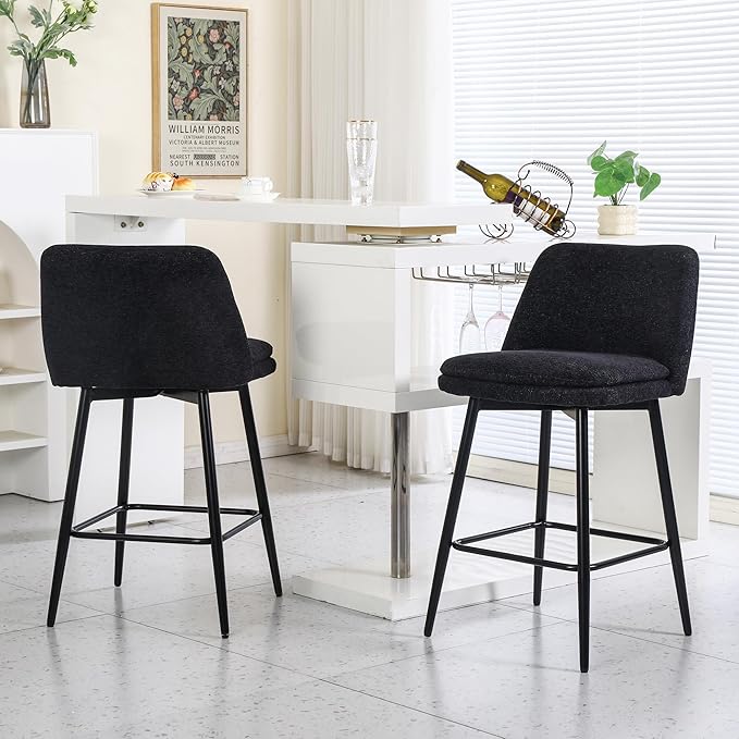 Modern Dining Chairs,Set of 2,Sturdy and Stylish,Simple Natural Design,Swivel Bar Stools with Back,Versatile Use in Kitchen Island Pub,Applicable to Front Porch,Garden,Patio,Reception Room,Black-Line