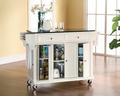 Crosley Furniture Full Size Granite Top Rolling Kitchen Island Storage Cart, Microwave Stand, Spice Rack, White