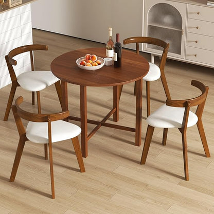 Giantex 36" Folding Dining Table for 2-4, Extendable Drop Leaf Kitchen Table with Solid Rubber Wood Frame, Space-Saving Round Dinner Table for Small Space, Living Dining Room, Dinette, Walnut