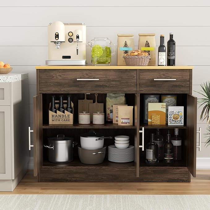 Shintenchi 3 Doors Farmhouse Sideboard Buffet Cabinet,42" Barn Doors Buffet with Storage,Wood Coffee Bar Cabinet with Adjustable Shelf for Kitchen,Living Room,Brown