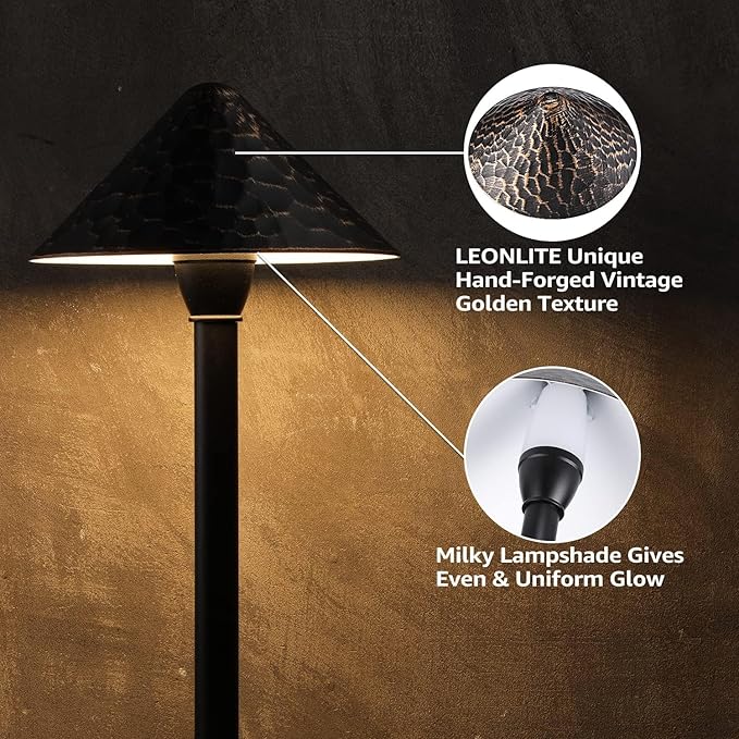LEONLITE 12-Pack LED Low Voltage Landscape Path Light, 3W 12-24V AC/DC, Pathway Lighting Wired, Outdoor Light for Yard Lawn, ETL CRI90+ Unique Vintage Golden Texture, Aluminum, 3000K Warm White
