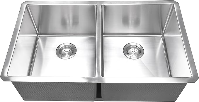 MSI 32 inch Undermount 50/50 Double Bowl 16 Gauge Stainless Steel Kitchen Sink and Strainer